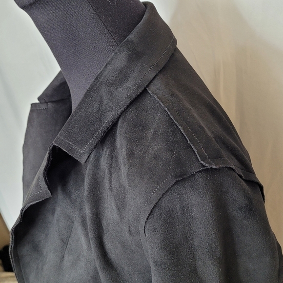 Tahari Black Faux Suede Open Front Duster Jacket - Sz XS - Picture 9 of 15